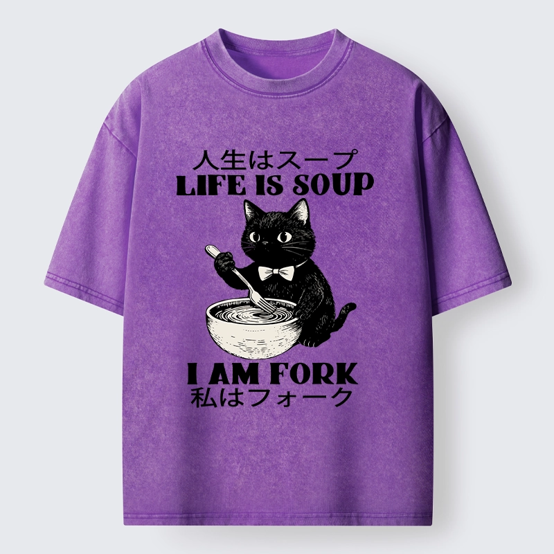 Magmoo Life Is Soup Cat Humor Meme Washed T-Shirt-Magmoo