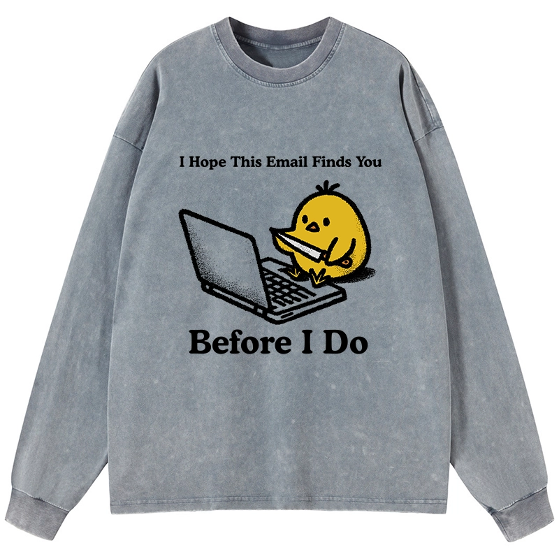 Magmoo Chicken Knife Email Meme Washed Long Sleeve T-Shirt-Magmoo