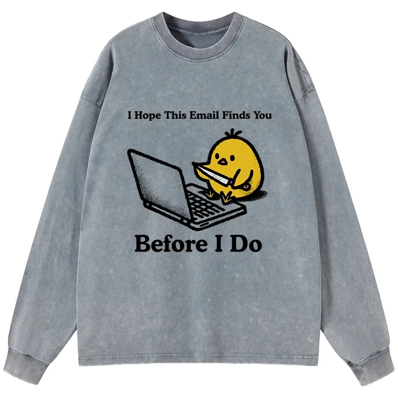 Magmoo Chicken Knife Email Meme Washed Long Sleeve T-Shirt-Magmoo