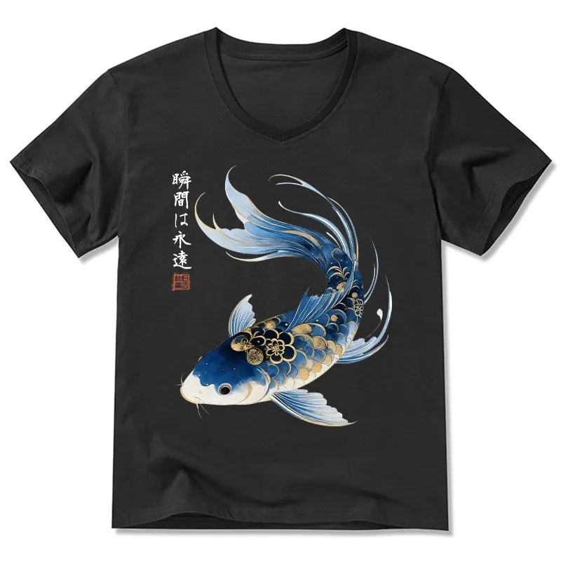 Magmoo Elegant Koi Fish Watercolor Art V-Neck Classic T-Shirt-Magmoo