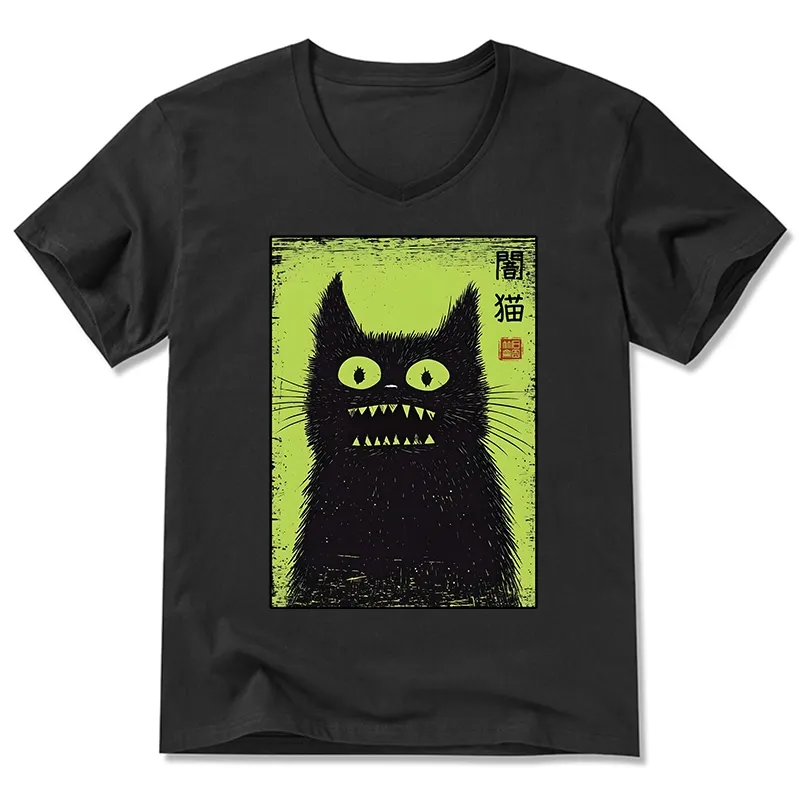 Magmoo Spooky Black Cat Japanese V-Neck Classic T-Shirt-Magmoo