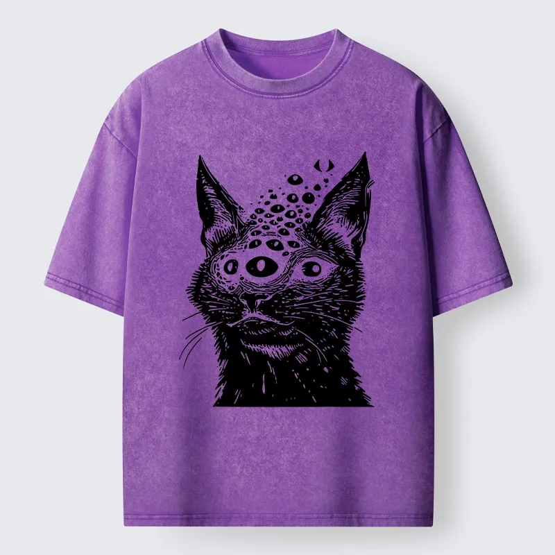 Magmoo Trippy Cat Third Eye Meme Washed T-Shirt