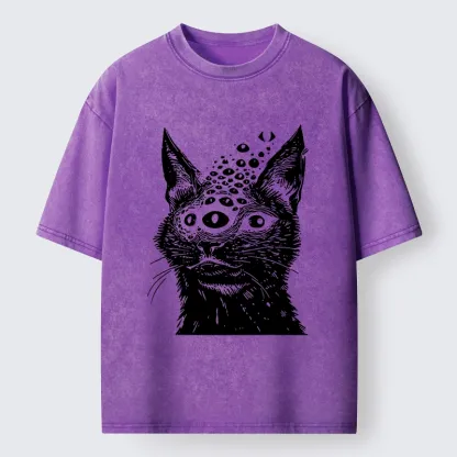 Magmoo Trippy Cat Third Eye Meme Washed T-Shirt