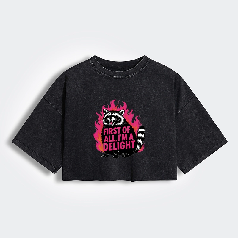 Magmoo Angry Raccoon Funny Women's Washed Crop T-Shirt