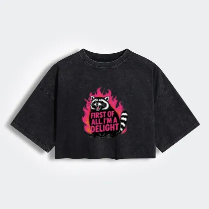 Magmoo Angry Raccoon Funny Women's Washed Crop T-Shirt