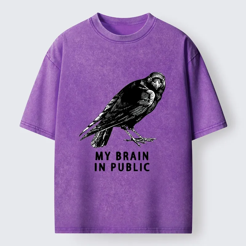 Magmoo Black Crow Public Brain Funny Art Washed T-Shirt