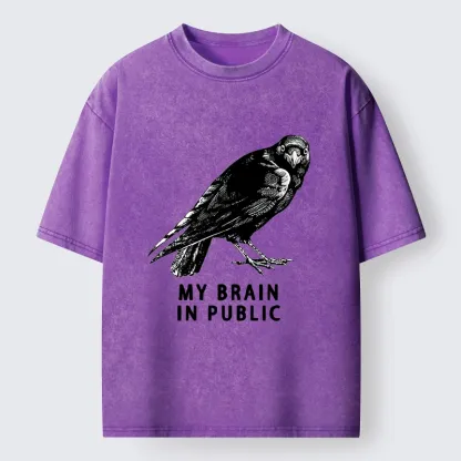 Magmoo Black Crow Public Brain Funny Art Washed T-Shirt
