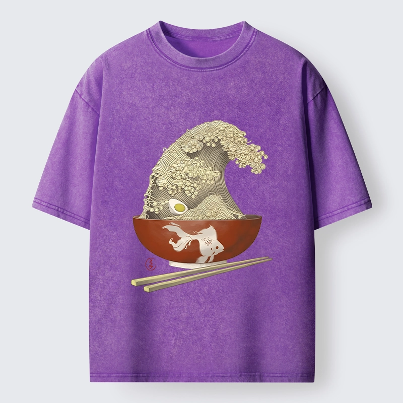 Magmoo Kanagawa Noodle Wave Food Art Washed T-Shirt