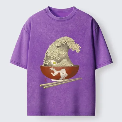 Magmoo Kanagawa Noodle Wave Food Art Washed T-Shirt