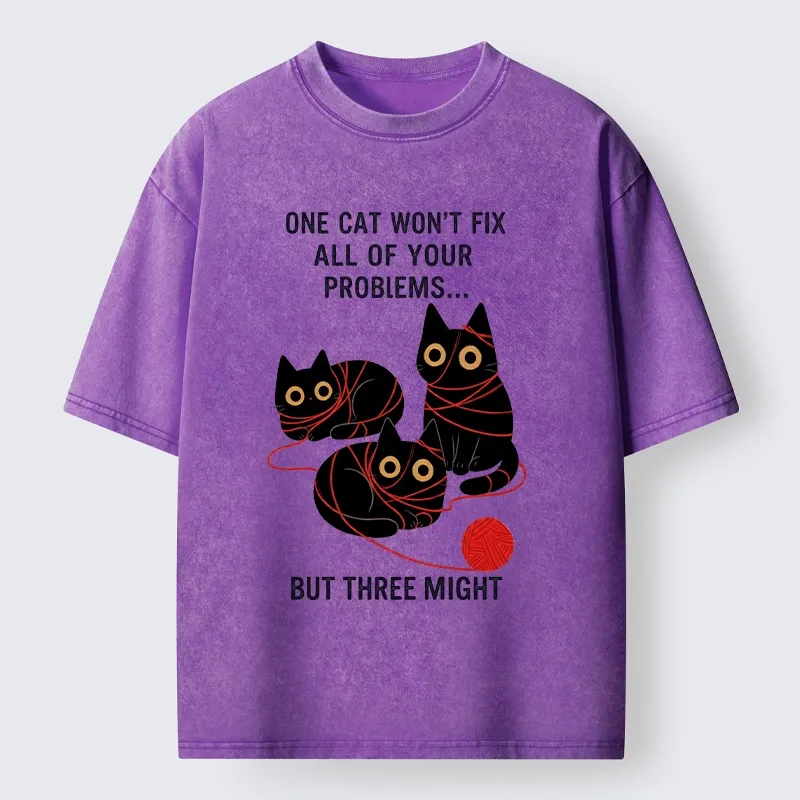 Magmoo Three Cats Fix All Problems Washed T-Shirt