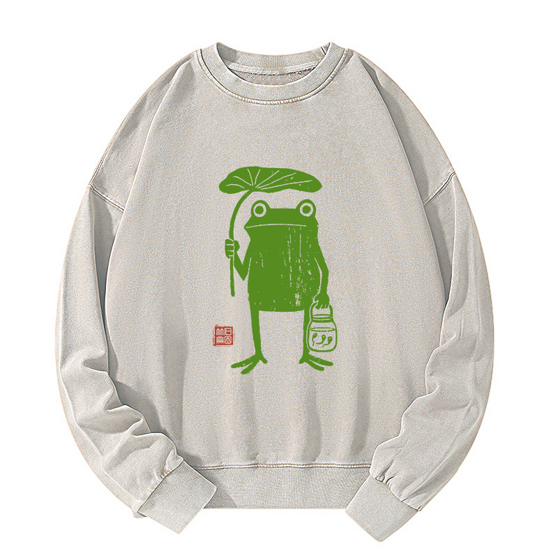 Magmoo Frogs Taking Shelter From The Rain Washed Sweatshirt