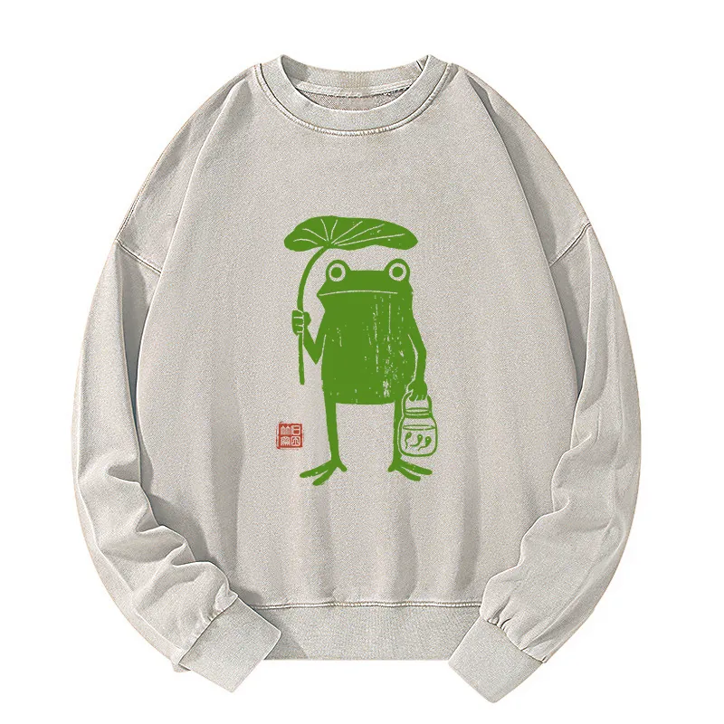 Magmoo Frogs Taking Shelter From The Rain Washed Sweatshirt