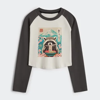 Magmoo Please Give Raccoon A Discount Women's Crop Raglan T-Shirt