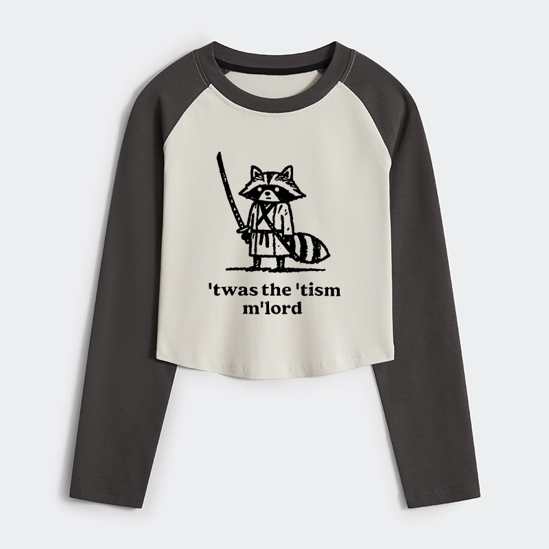 Magmoo Focused Samurai Raccoon Women's Crop Raglan T-Shirt