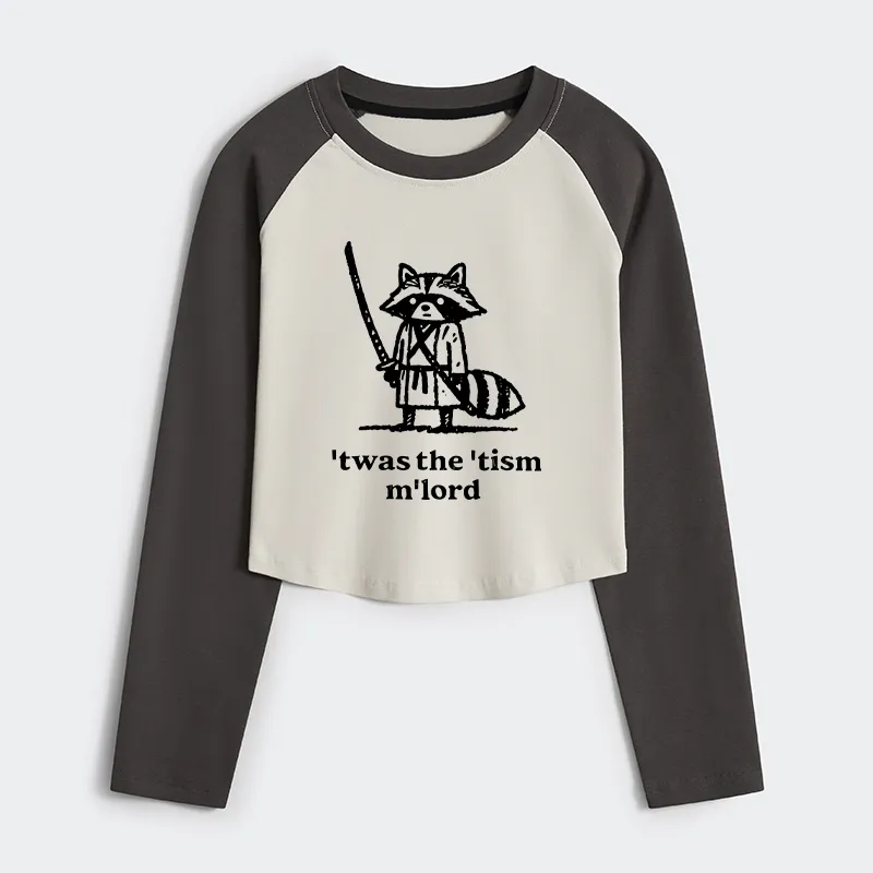 Magmoo Focused Samurai Raccoon Women's Crop Raglan T-Shirt