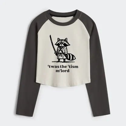 Magmoo Focused Samurai Raccoon Women's Crop Raglan T-Shirt