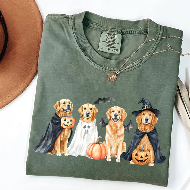 Comfort Colors Halloween Golden Retriever T-shirt-Magmoo
