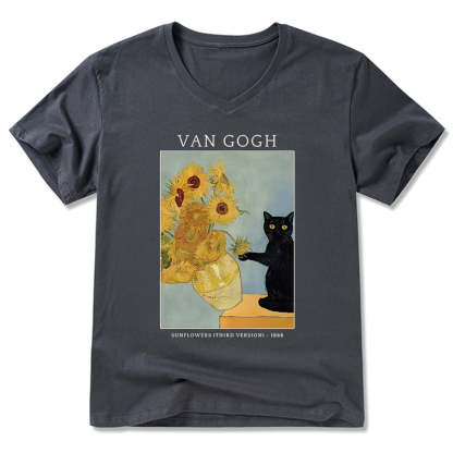 Magmoo Black Cat With Sunflowers V-Neck Classic T-Shirt