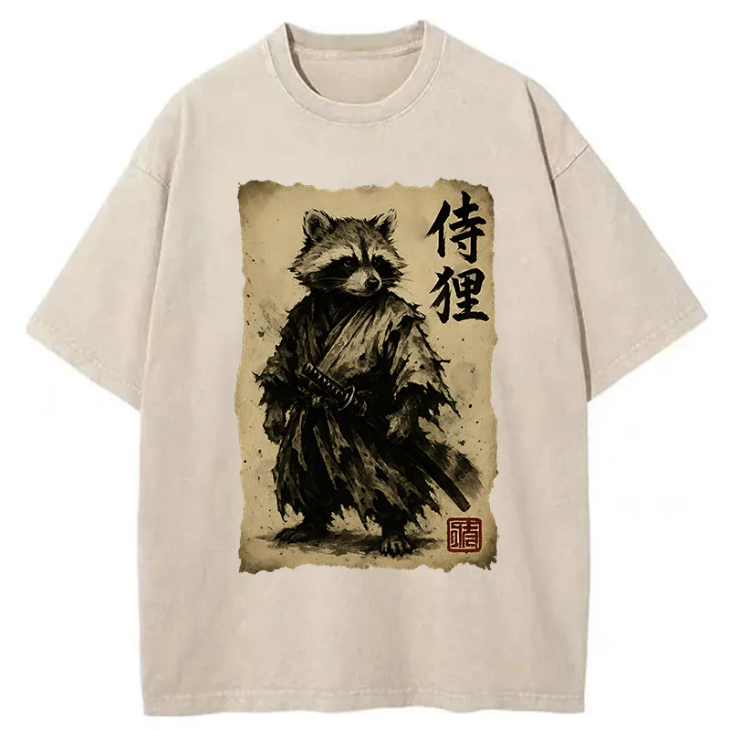 Magmoo Retro Raccoon Samurai Washed T-Shirt