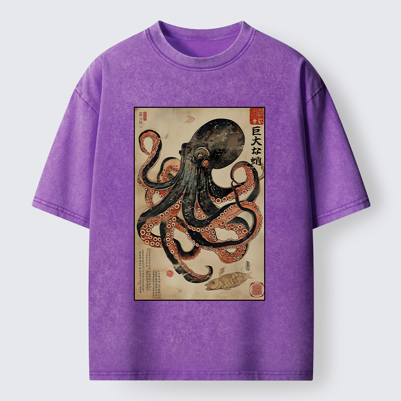 Magmoo Retro Octopus Painting Washed T-Shirt