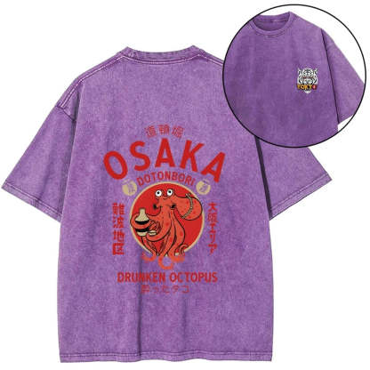Magmoo Drunken Octopus Japan Front Back Washed T-Shirt