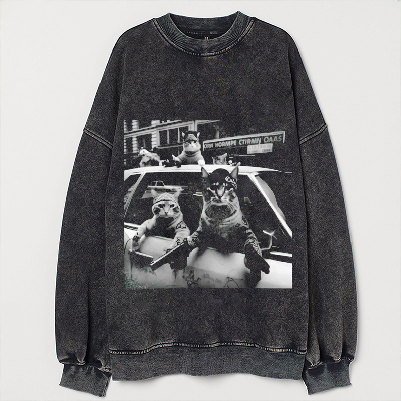 Funny Cat Gang Vintage Sweatshirt-Magmoo