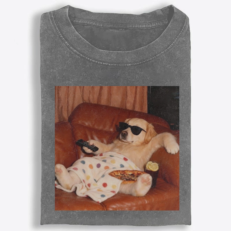 Golden Retriever Relaxing On Couch Retro Washed T-Shirt