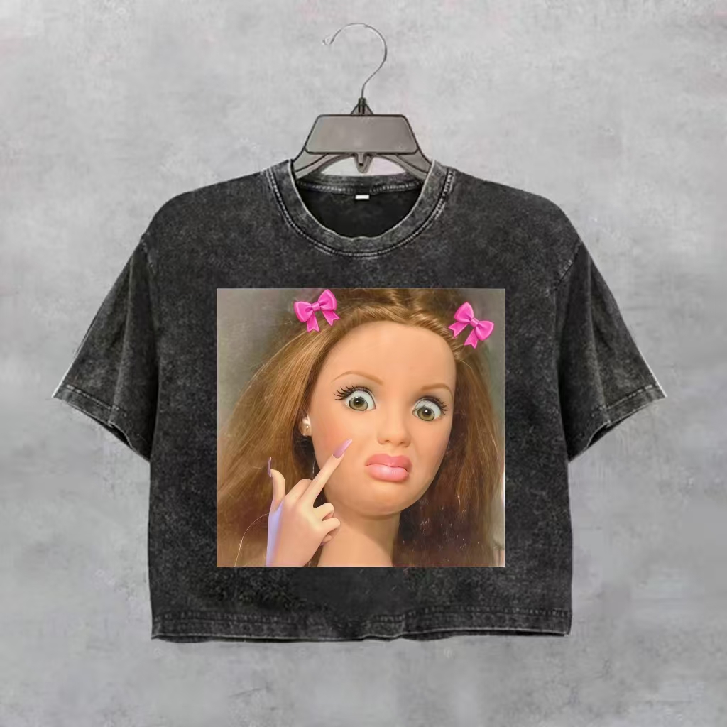 Funny Doll Face GIRL MEME CROP SHIRT