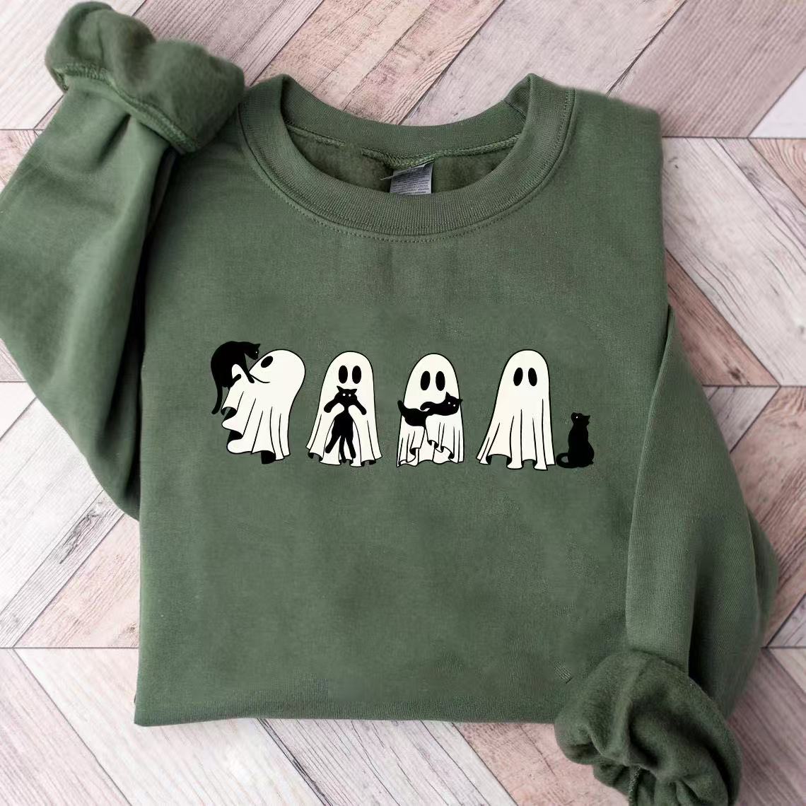Halloween Black Cat & Ghost Comfort Colors Shirt-Magmoo