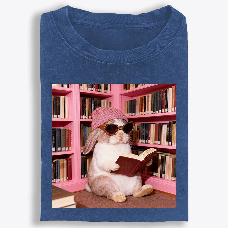 Bunny Bookish Rabbit Retro Washed T-Shirt