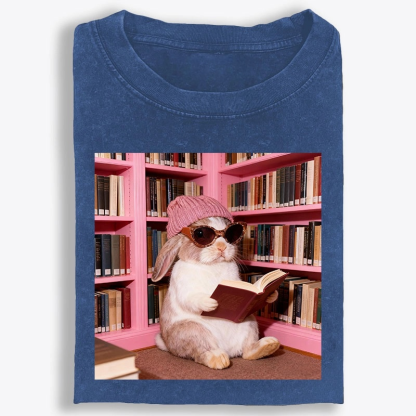 Bunny Bookish Rabbit Retro Washed T-Shirt