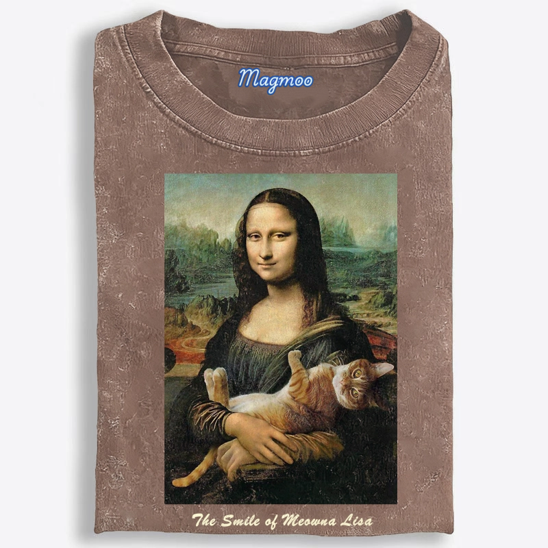 Meowna Lisa Mona Lisa Cat Parody Retro Washed T-Shirt