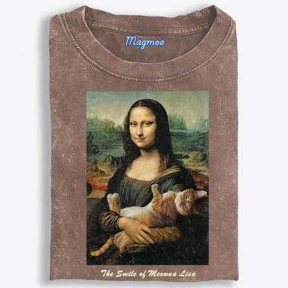 Meowna Lisa Mona Lisa Cat Parody Retro Washed T-Shirt