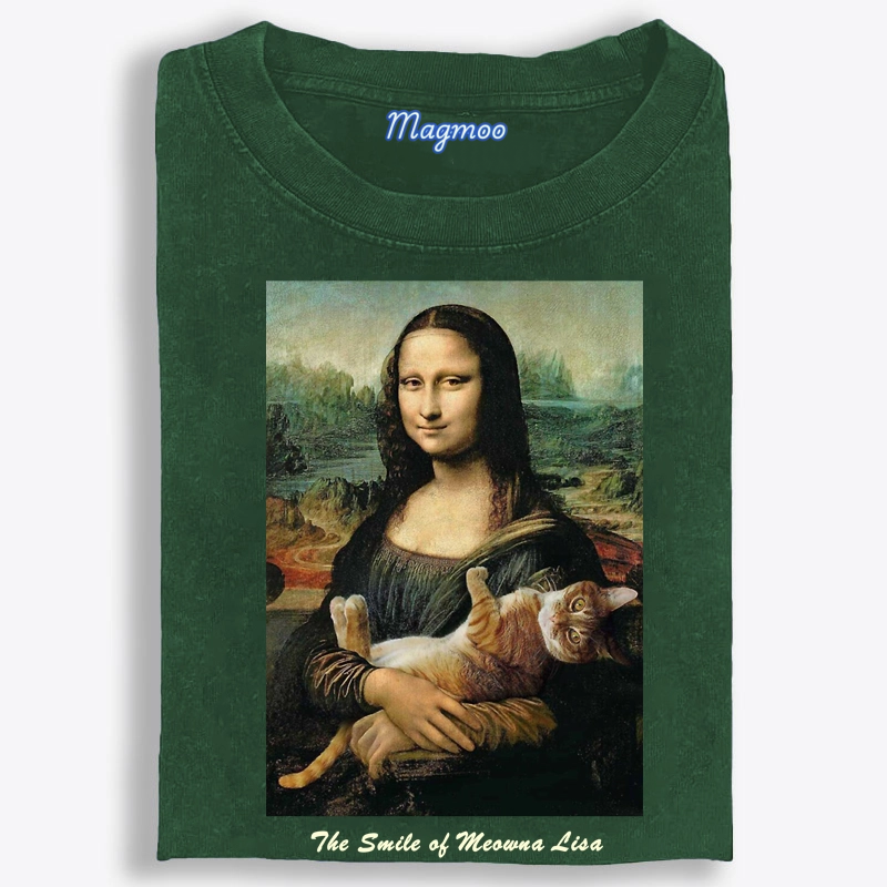 Meowna Lisa Mona Lisa Cat Parody Retro Washed T-Shirt