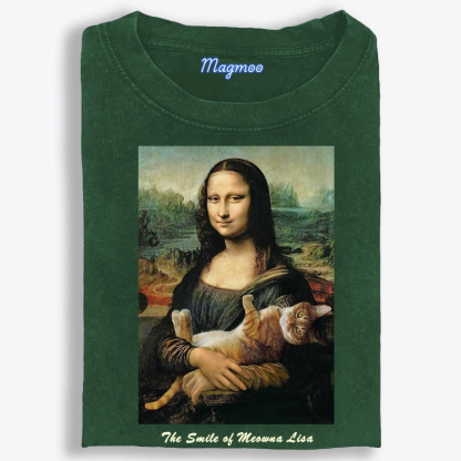 Meowna Lisa Mona Lisa Cat Parody Retro Washed T-Shirt