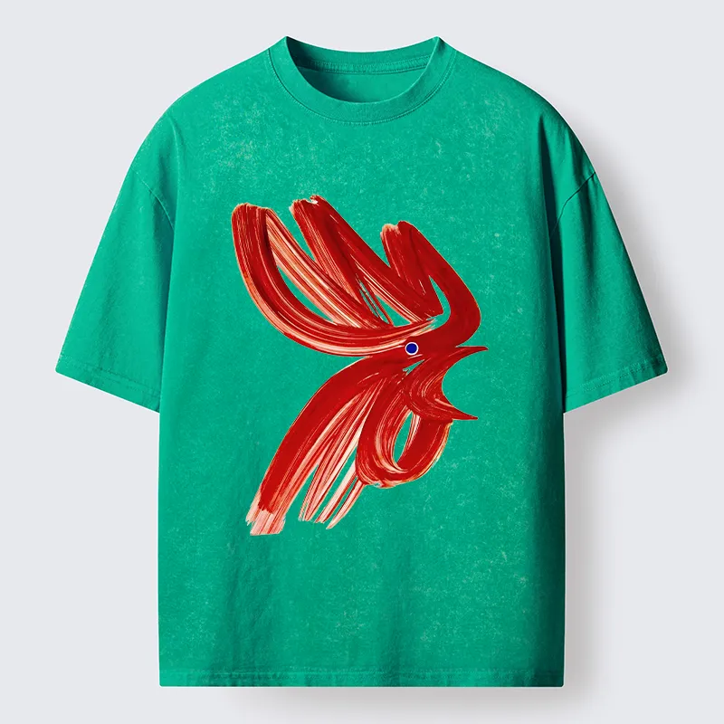 Magmoo Calligraphy Art Chicken Washed T-Shirt-Magmoo