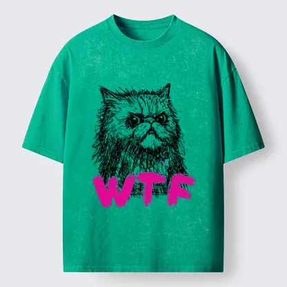 Magmoo Angry And Sloppy Cat Washed T-Shirt-Magmoo