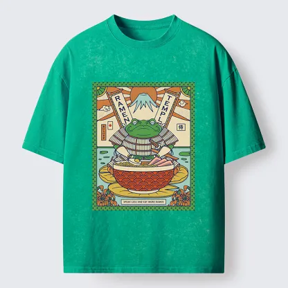 Magmoo Frog Samurai Eating Ramen Washed T-Shirt