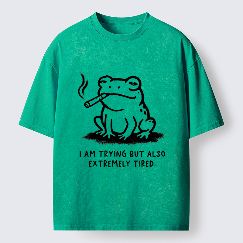 Magmoo Hardworking But Tired Frog Washed T-Shirt