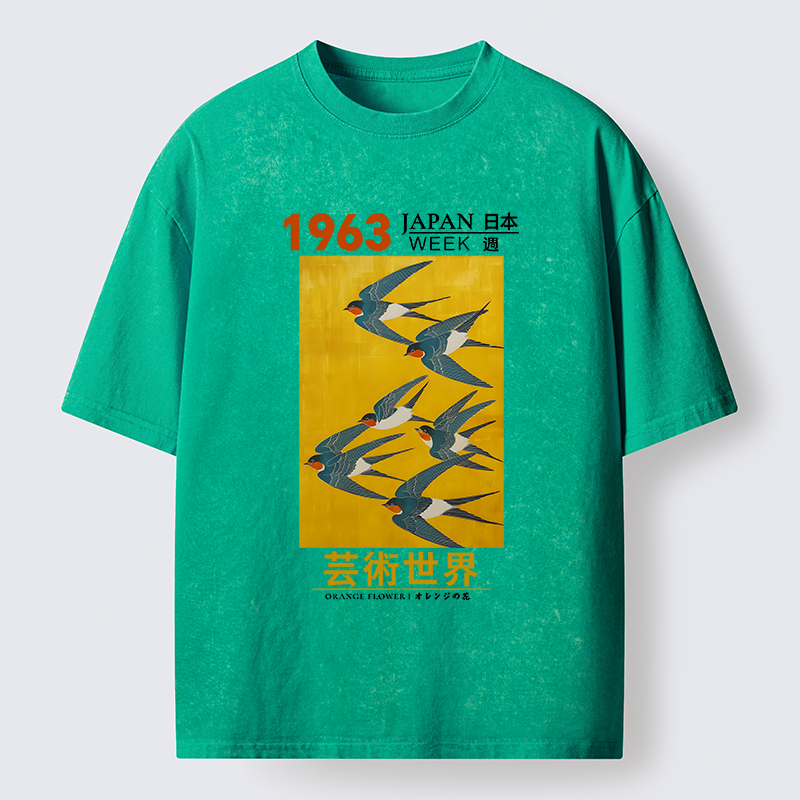 Magmoo Swallow Poster Washed T-Shirt-Magmoo