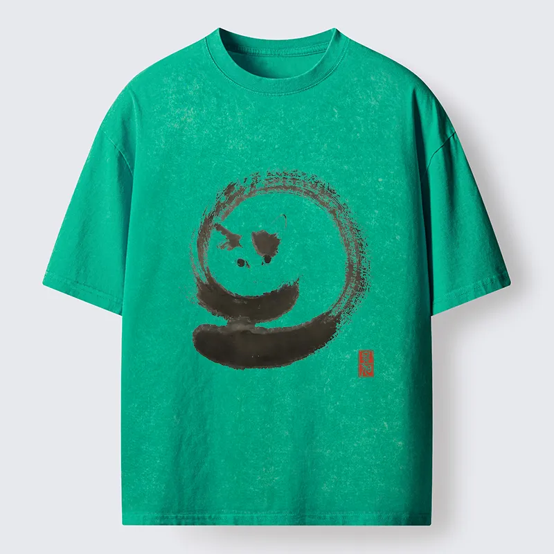 Magmoo Ink Painting Of A Fat Cat Washed T-Shirt-Magmoo