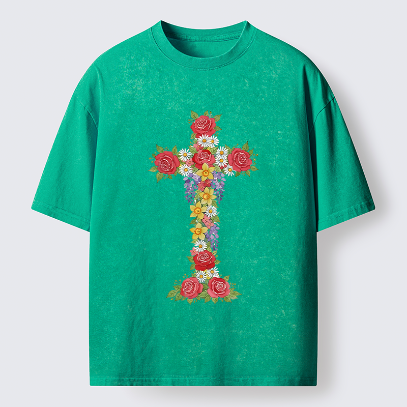 Magmoo Flower Cross Washed T-Shirt-Magmoo