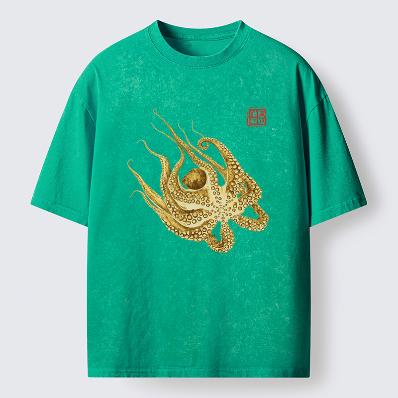 Magmoo Golden Octopus Washed T-Shirt-Magmoo