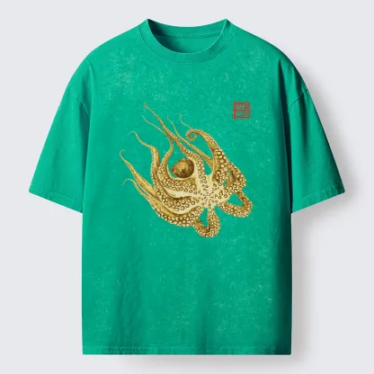 Magmoo Golden Octopus Washed T-Shirt-Magmoo