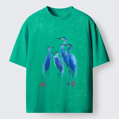 Magmoo Flocks Of Great Blue Herons Washed T-Shirt-Magmoo