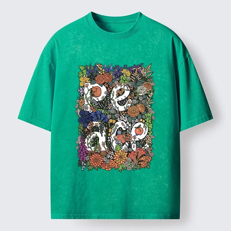 Magmoo Peace In Flowers Washed T-Shirt-Magmoo