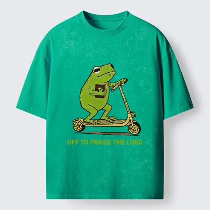Magmoo Frog Went To Praise God Washed T-Shirt-Magmoo
