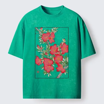 Magmoo Flower Blooms in Ukiyo-e Style Washed T-Shirt-Magmoo