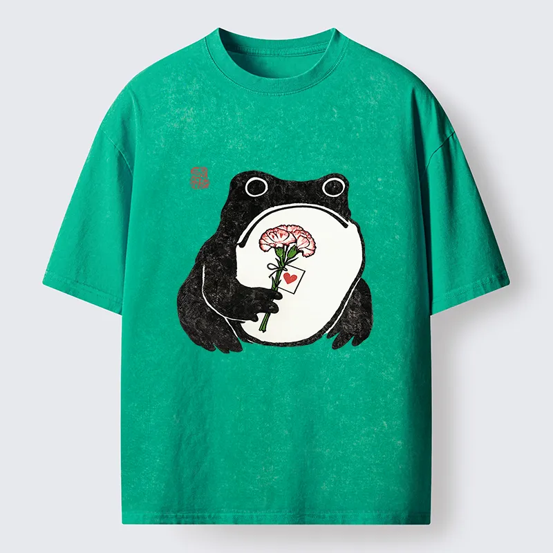 Magmoo The Frog Holding A Carnation Washed T-Shirt-Magmoo