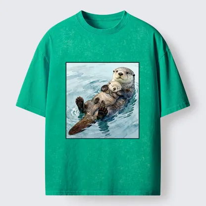Magmoo Adorable Sea Otters Washed T-Shirt-Magmoo